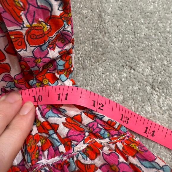 Roller Rabbit Joana Lune Midi Floral Dress Cotton Silk Sz Sml Flowy Smocked Red - Picture 12 of 14